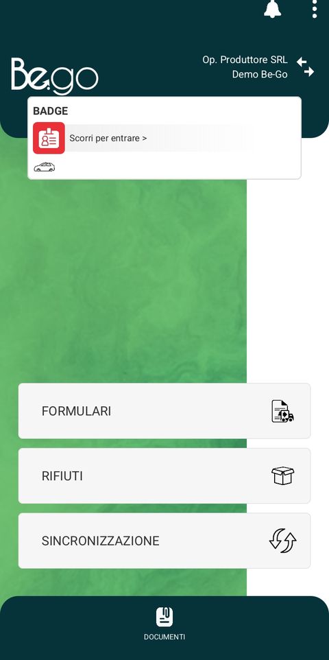 Schermata di login dell'app Be.go