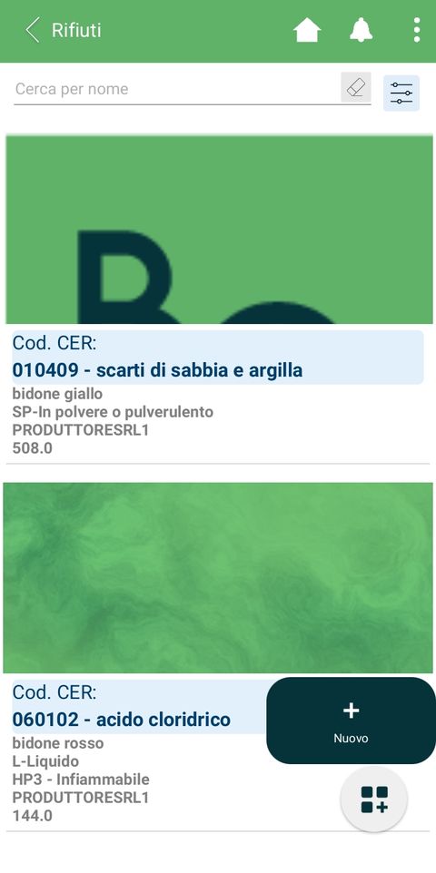 Schermata di creazione di un nuovo rifiuto