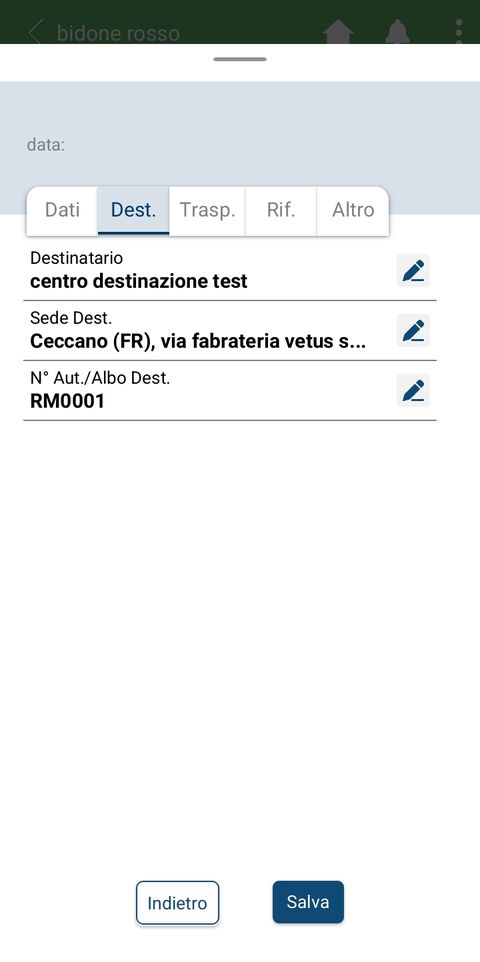 Schermata scheda Trasportatore del formulario